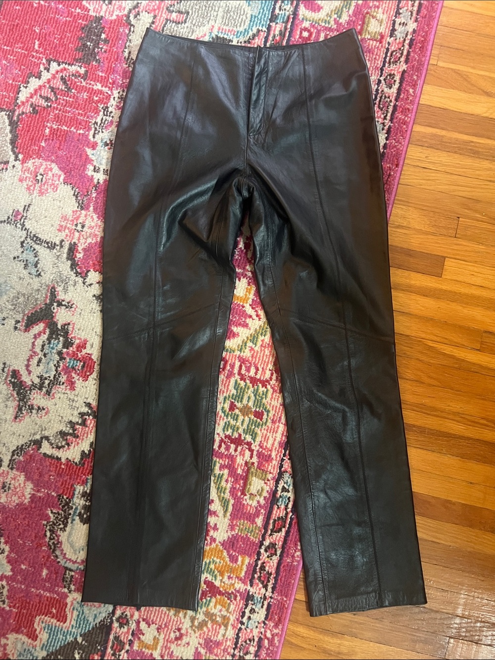 Vintage Nine West 100% Leather Straight Leg Pants Black Size 6